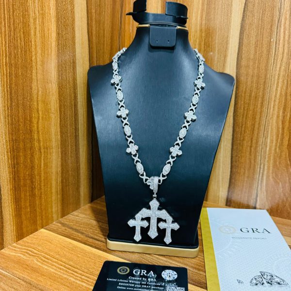 iced out chain with pendant with three cross